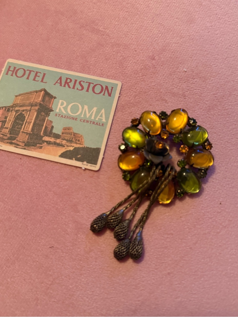 Vintage-Inspired Multi-Color Glass Floral Brooch - Yellow & Green